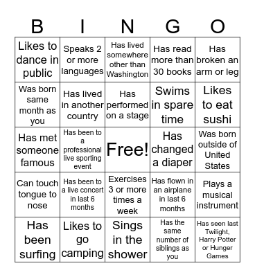 Keri's 13th Birthday "Get to Know You" Bingo Card