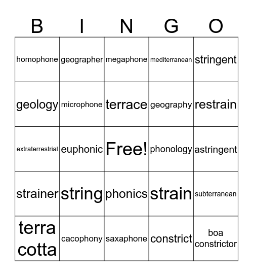Vocab Test 3 Bingo Card