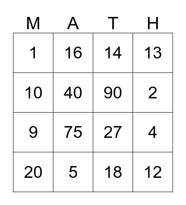 Number Theory Math-O! Bingo Card