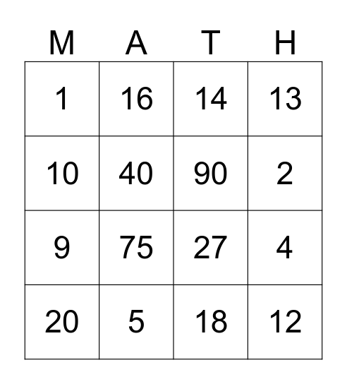 Number Theory Math-O! Bingo Card