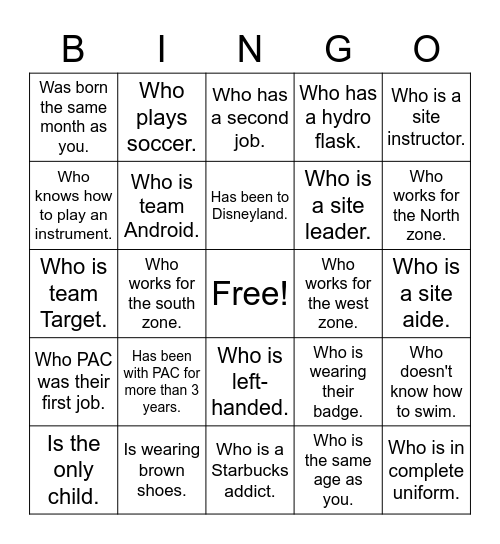 Find Someone... Bingo Card