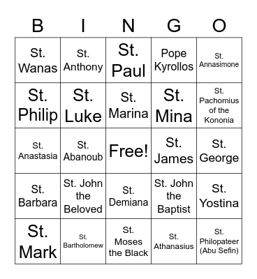 Saints Bingo Card