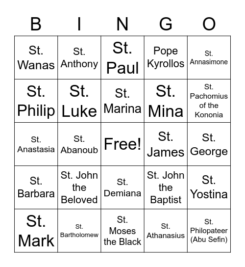 Saints Bingo Card