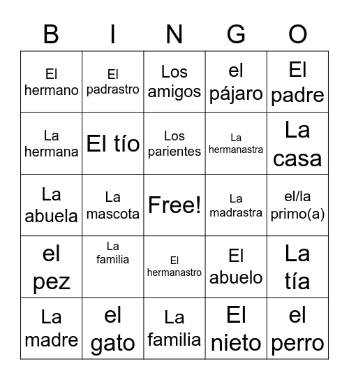 Familia Bingo Card