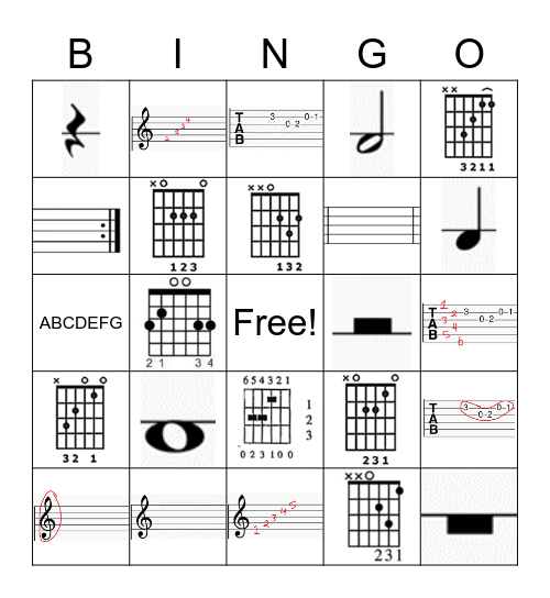 Guitar Bingo Random Bingo Card