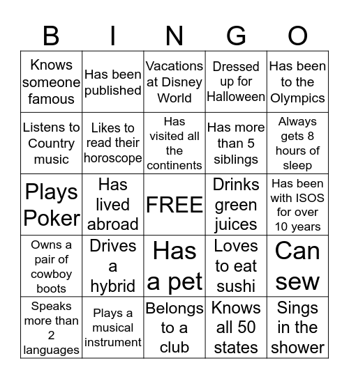 International SOS Leadership Forum - ICEBREAKER BINGO Card