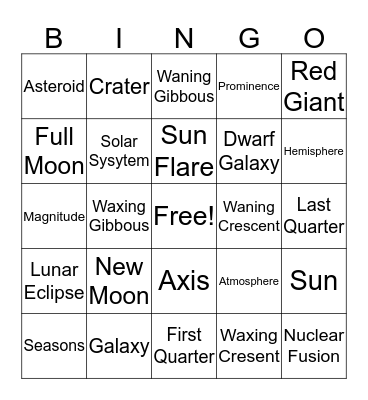 Sun/Moon Bingo Card