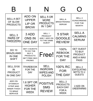 WAXER Bingo Card