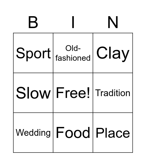 Vocabulary #1 Bingo Card