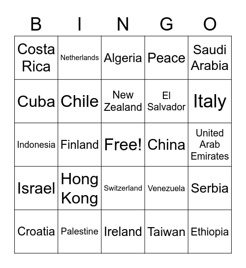 Culture Week Bingo Card