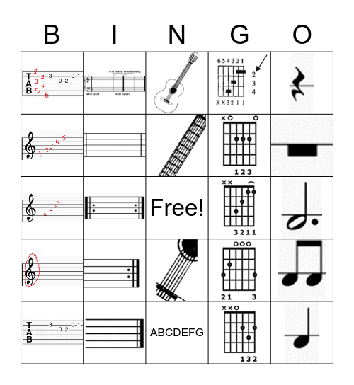 Guitar Bingo Card