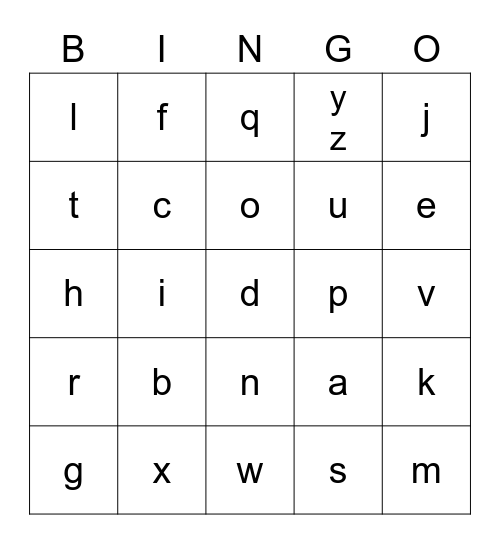 alphabet bingo ! Bingo Card