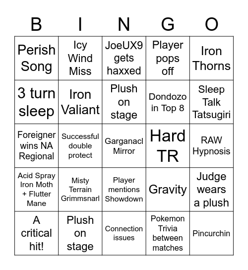 Orlando Regionals Bingo Card