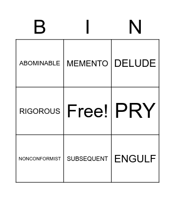 UNIT 10 VOCABULARY Bingo Card