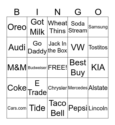 Super Bowl 2013 Bingo Card