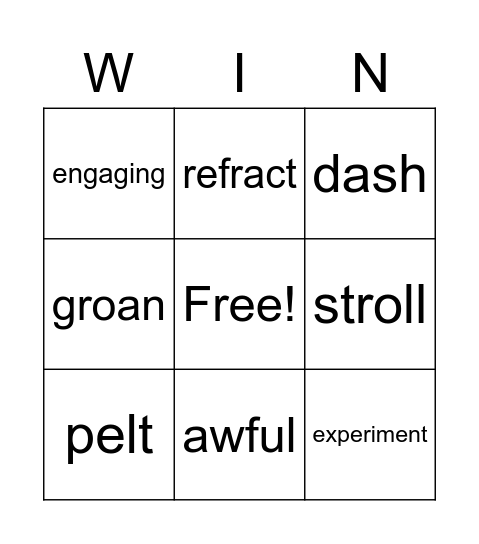 4th Grade WIN Vocabulary Bingo Card