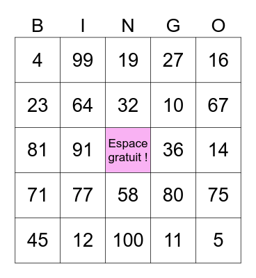 Les numeros Bingo Card