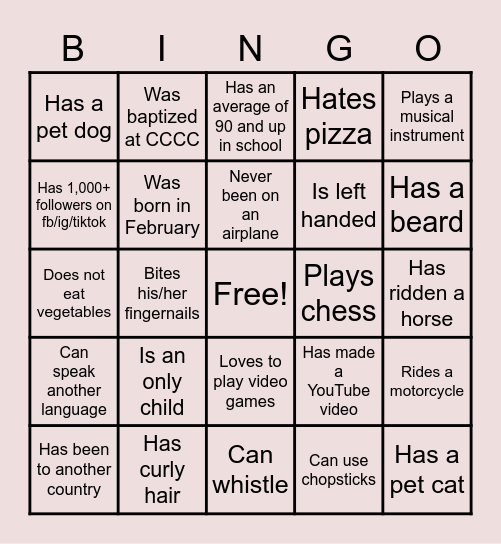 Human Bingo Card