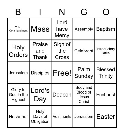 Chapter 2 Eucharist Bingo Card