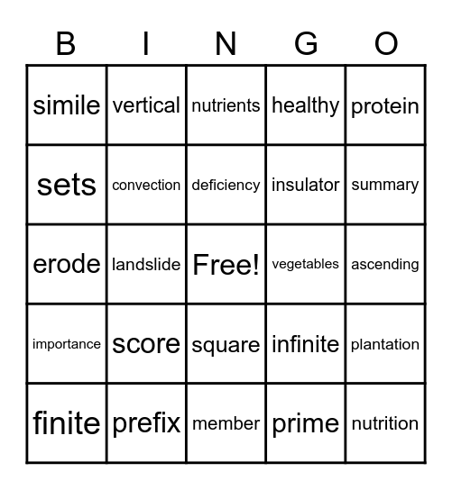 Word Bingo Card