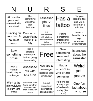 Totally Random Nurse Bingo Card