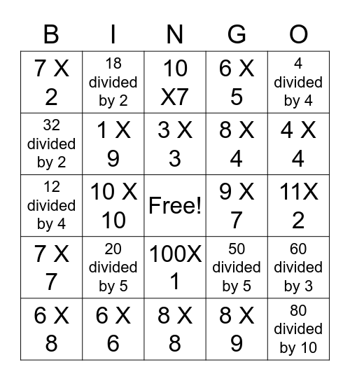 Math Bingo Card