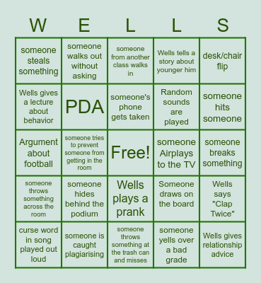 6th Period English Bingo Card