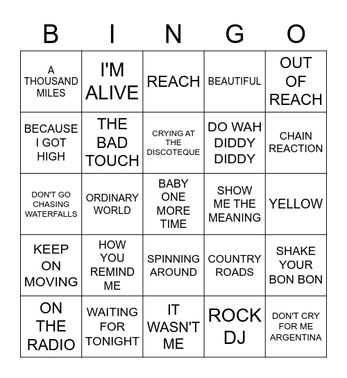 00s Vol 1 Bingo Card