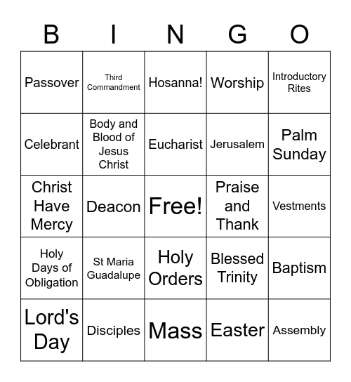 Chapter 2 Eucharist x3 Bingo Card