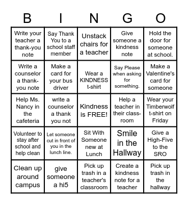 KINDNESS Bingo Card