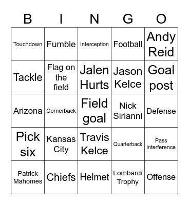 Super Bowl 2023 Bingo Card