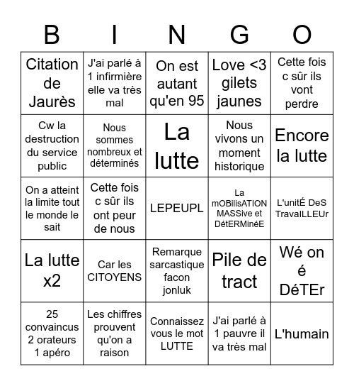 mouvement de gauche Bingo Card