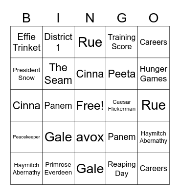 Hunger Games Bingo Card