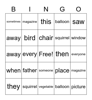 Sight words 3 Bingo Card