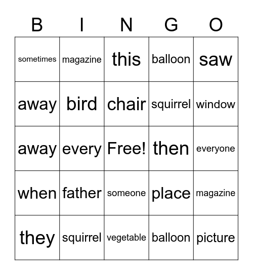 Sight words 3 Bingo Card
