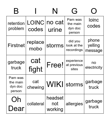 Jennie Meeting Bingo Card