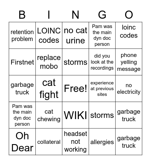 Jennie Meeting Bingo Card