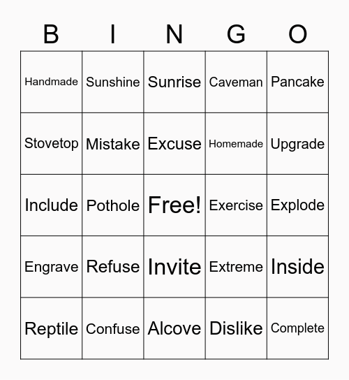 CVCE Syllables Bingo Card