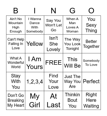 Love Round 1 Bingo Card