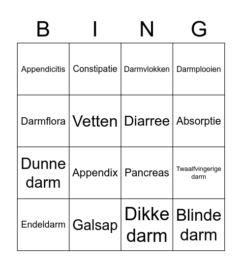 Bingo: spijsvertertingsstelsel Bingo Card