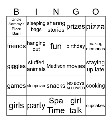 Madison's Birthday Bingo Card