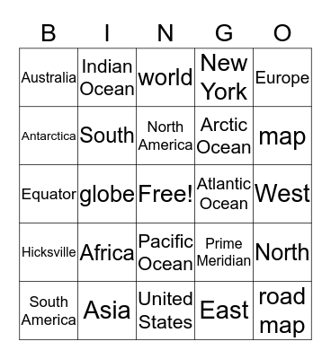 Map Skills Bingo Card