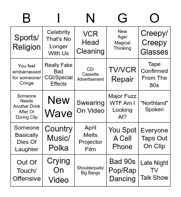 VHS Trash Bingo Card