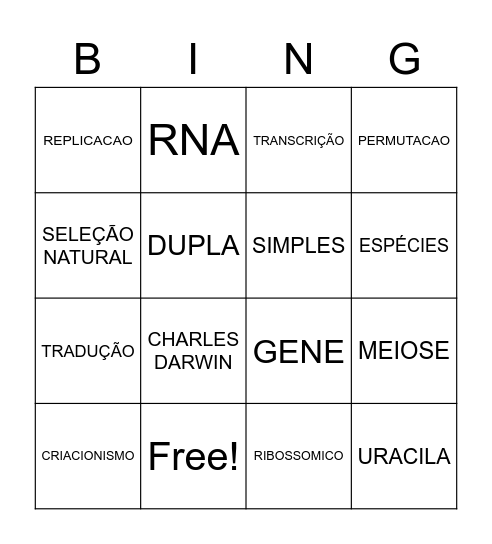 Bingo da biologia Bingo Card