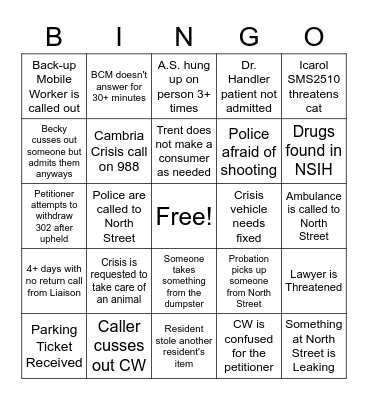 Crisis Bingo Card