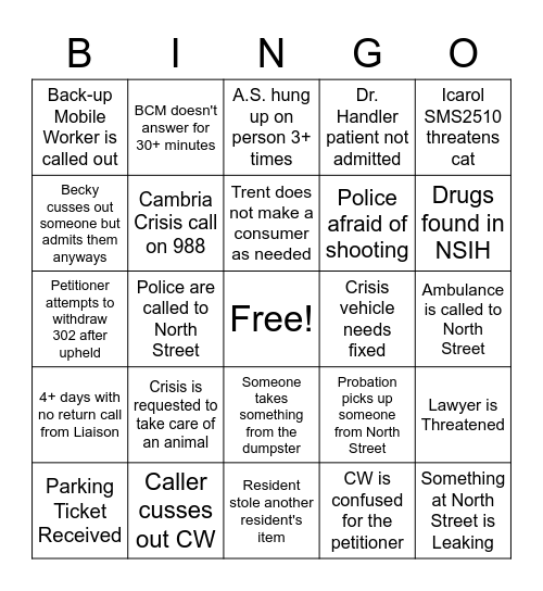 Crisis Bingo Card