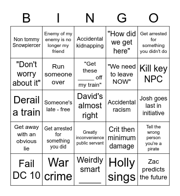 Wild West Campaign Bingo Card