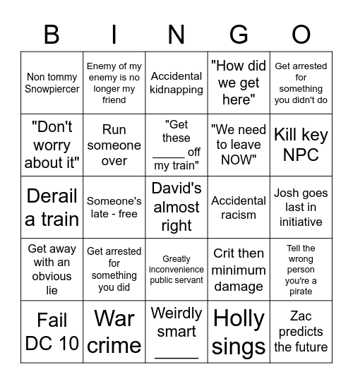 Wild West Campaign Bingo Card