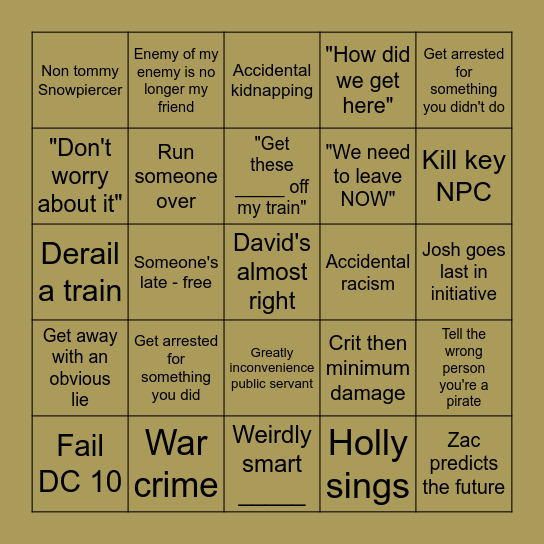 Wild West Campaign Bingo Card