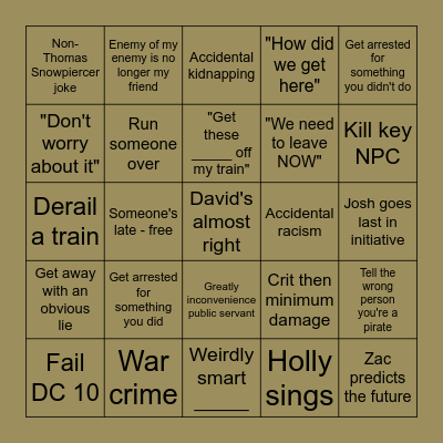 Wild West Campaign Bingo Card